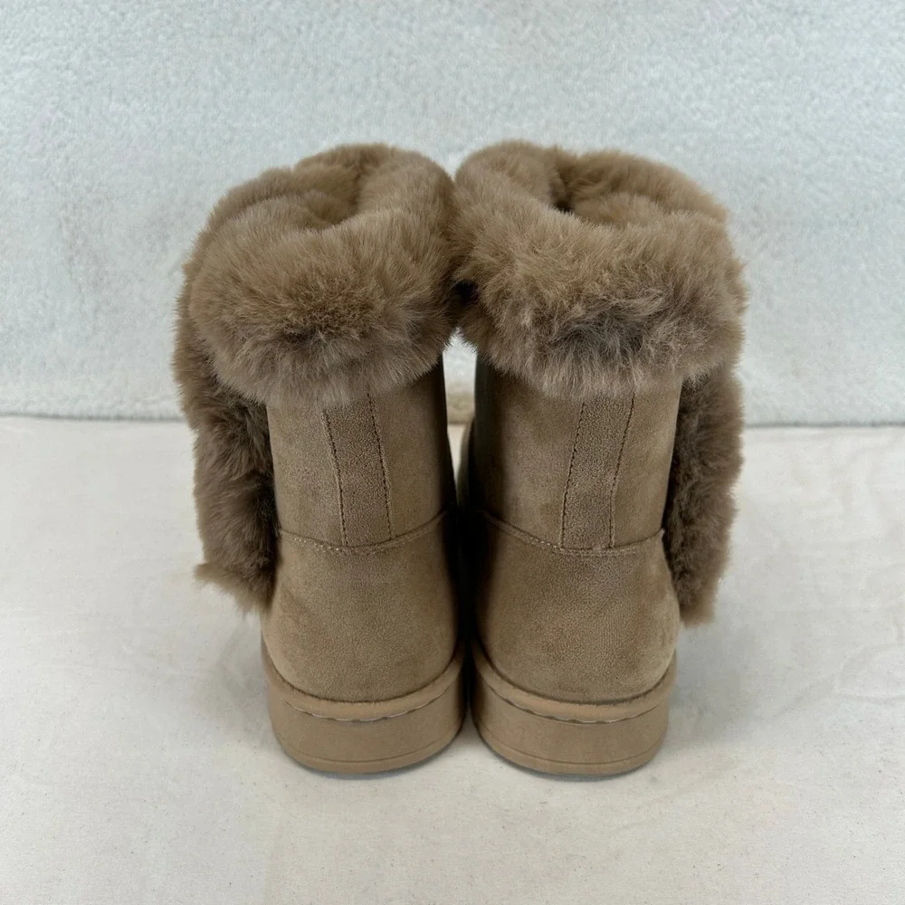 White Mountain Incher Womens Boots Dark Beige Faux Fur‎ Trim Size 9 New